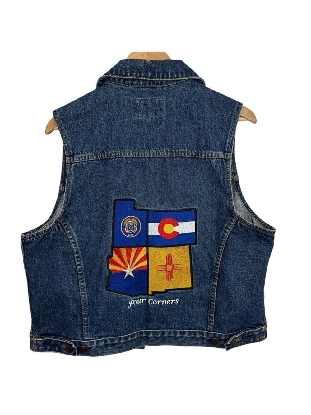 Vintage 90s IMUS Denim Trucker Vest Womens L Four Corners Western Blue Jean EUC!